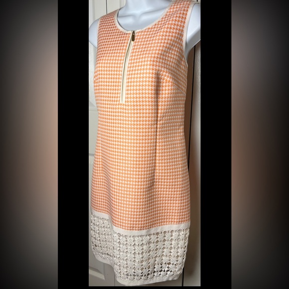 LAUNDRY by Shelli Segal Dress Orange Cream Shift Lace Houndstooth Sleeveless 6 - Picture 3 of 9